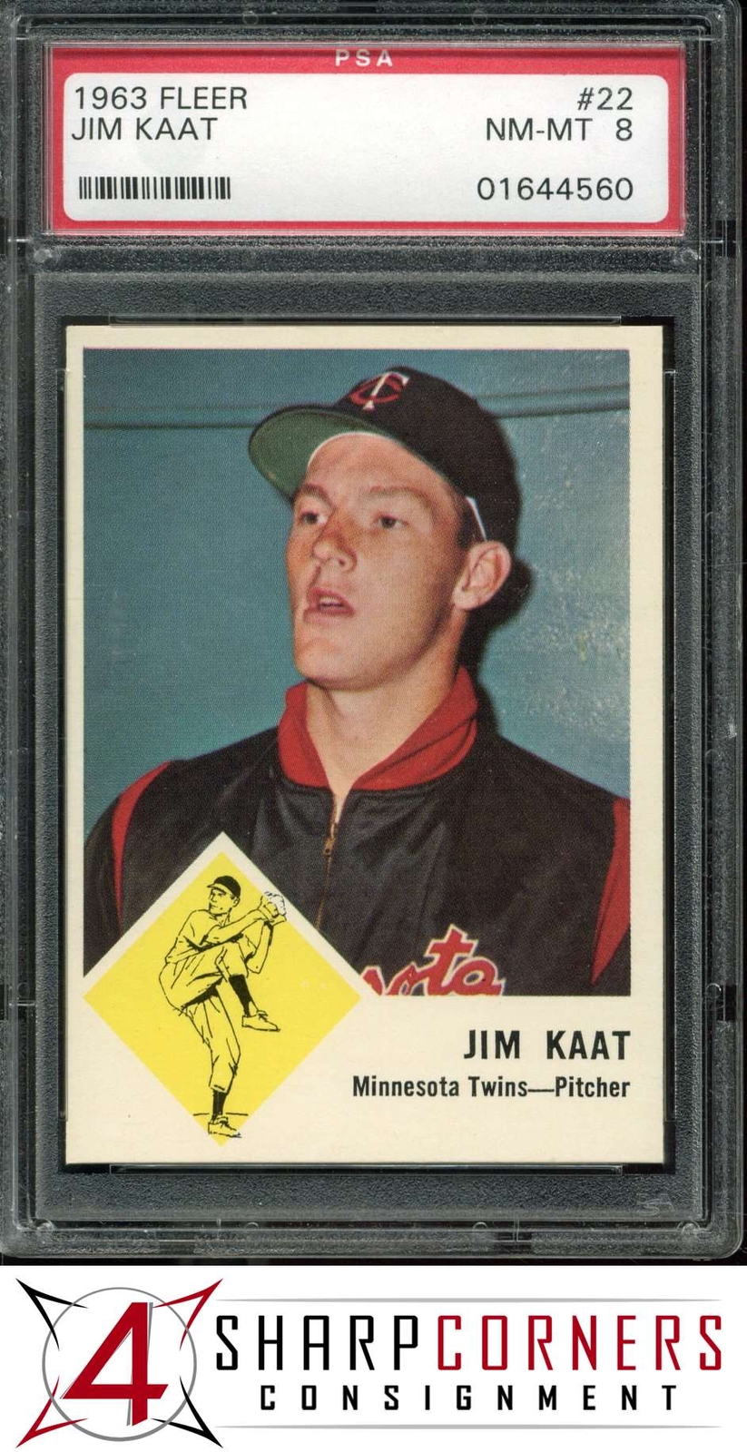 1963 FLEER #22 JIM KAAT TWINS HOF PSA 8