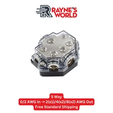 5 Way Distribution Block 0-4 AWG In, 2-10 AWG Out Car Audio Amp Power or Ground