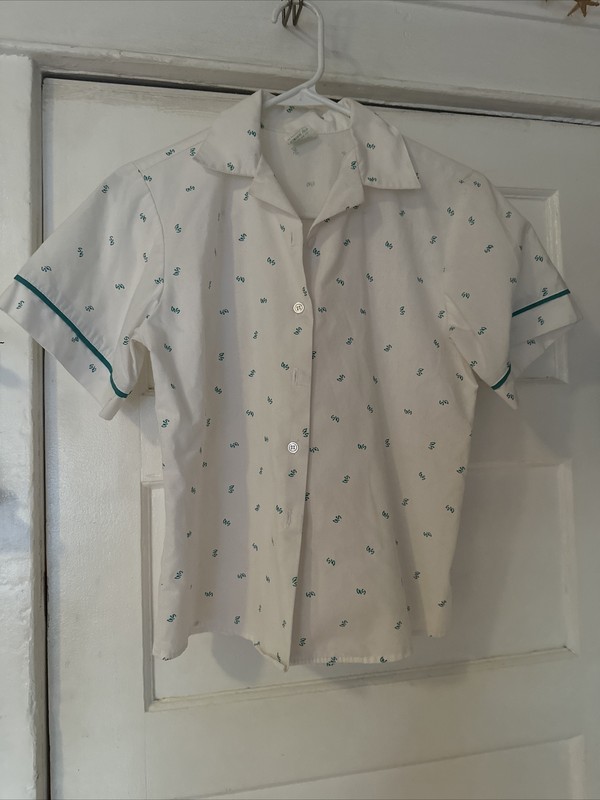 Girl Scouts Short Sleeve Button Up Collared Shirt 12 Vintage 90’s Green & White