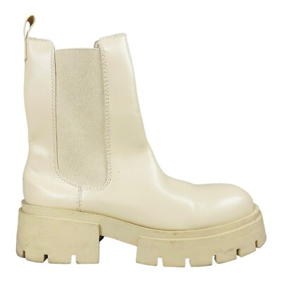 H&M Women's Platform Chelsea Chunky Ankle Boots Pull On Stretch White EU 42 