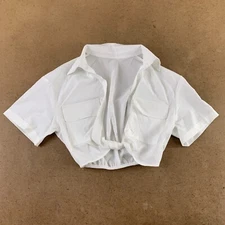 SHEIN Women's US Size 2 White Drop Shoulder Flap Pocket Twist Hem Crop Blouse