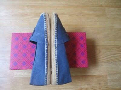 Tory Burch Weston Flat Espadrille Shoes Denim & Calf Leather