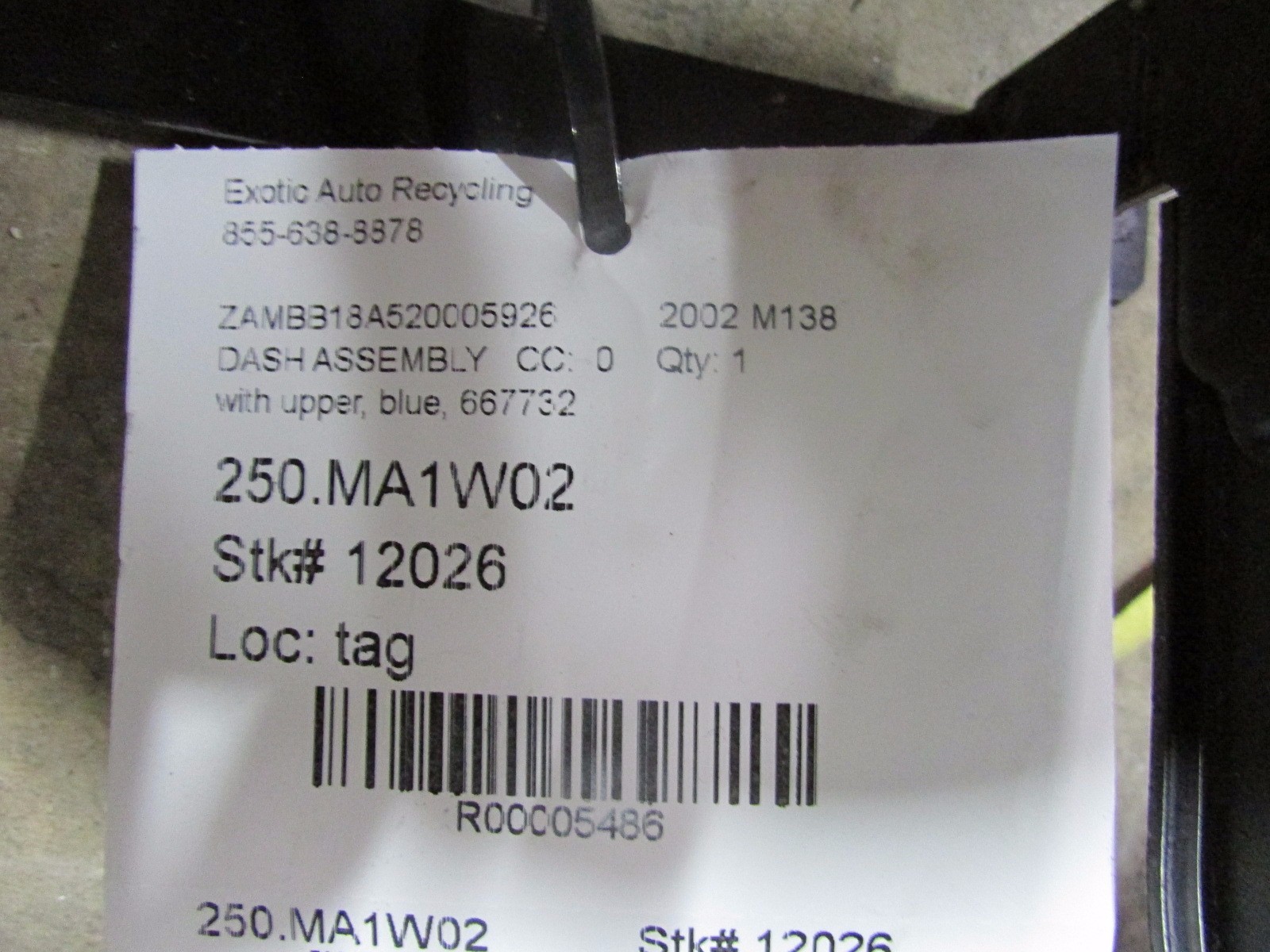 Maserati Spyder M138, Dash Assembly w/ Upper Dash Top, Blue, P/N 667732