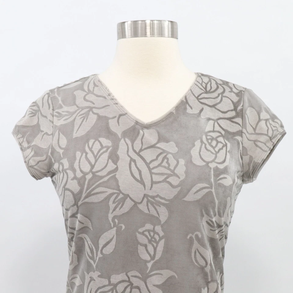 Camiseta Top Blusa Mujer Giorgio Armani US8 IT42 Floral Rosas Gris Taupe Cuello en V Foto 2 de 4