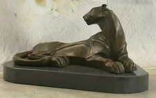 Henry Moore Mountain Lion Panther Cougar Big Cat Bronze Sculpture Marble Base