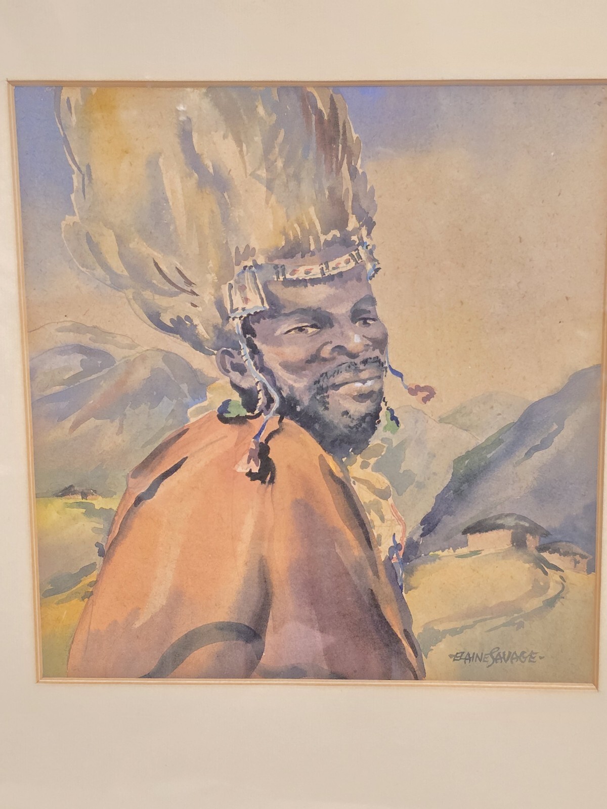 Elaine savage south african artist "igqira" spiritual healer original watercolor
