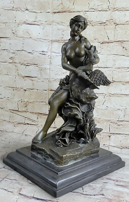 Bronze Skulptur Dame Spiel Mit Schwan Bronze Statue LEDA AND THE SWAN Nude