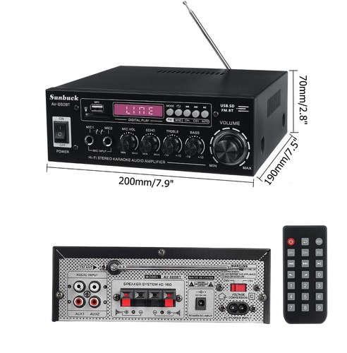 Sunbuck 2000W 2CH bluetooth Power Amplifier HiFi Stereo Audio Amp Home Car - Picture 12 of 15