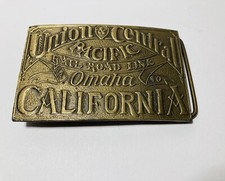 Union Central Pacific Railroad Omaha California Belt Buckle 70s Vintage
