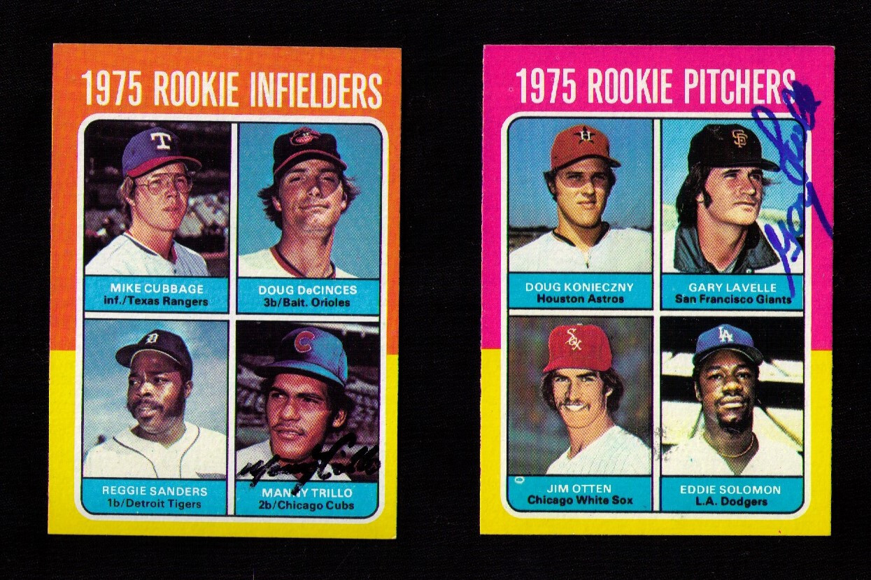 1975 Topps Baseball 2 ROOKIES #617 #624 SIGNED Manny Trillo Gary Lavelle NRMT