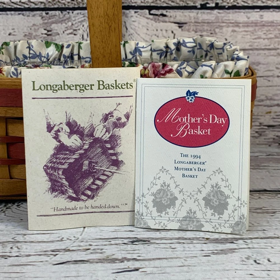 Longaberger 1994 Mother's Day Basket Handwoven Floral Liner Collectible Signed - Image 3 of 4