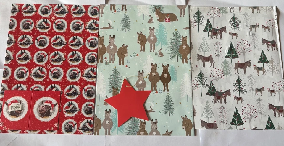 OTTERHOUSE Donkey Christmas Gift wrap 2 or 6 sheets & tags 3 designs to choose from