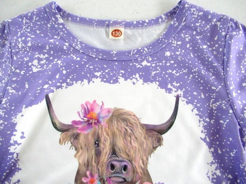 Girls Pants Outfit 2 pc Flared Leg Purple Highland Cow Short Sleeve Boutique NEW - Picture 3 of 10