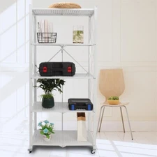 5 Tier Metal Rack Free Standing Shelving Unit Heavy Duty Storage Wheel