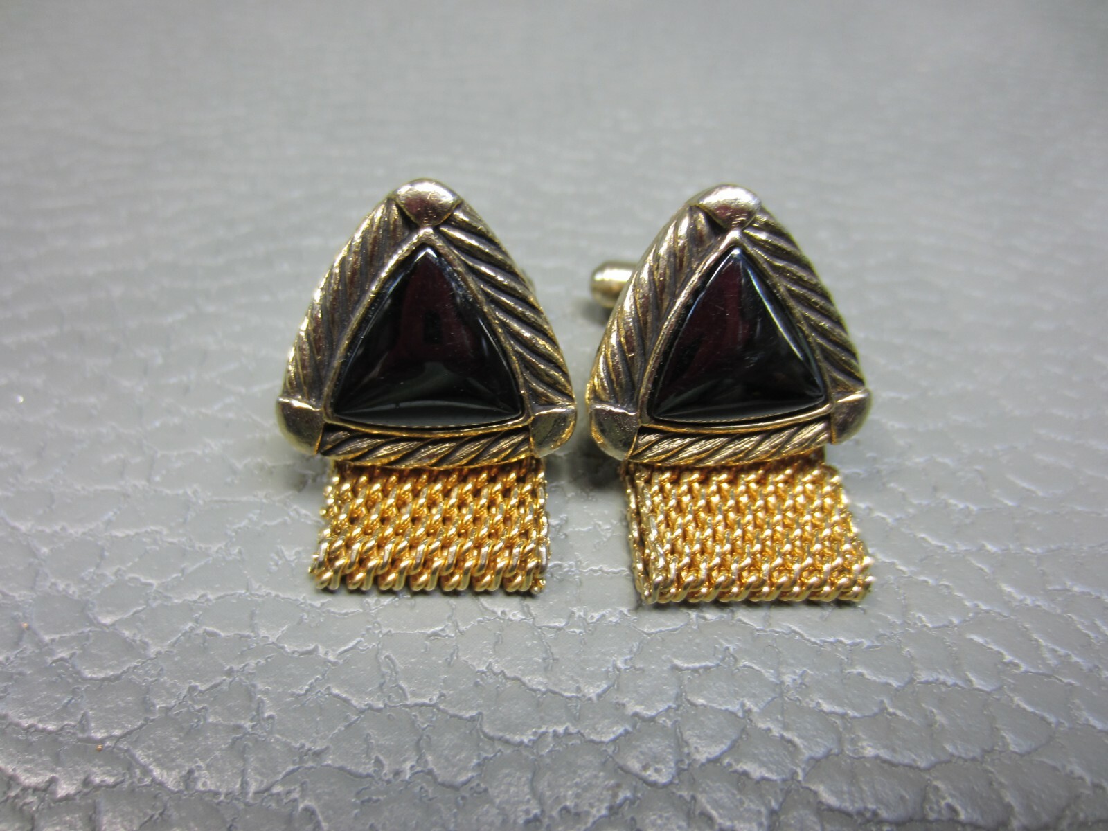 Vintage Triangular Hematite Wrap Around Yellow Go… - image 2