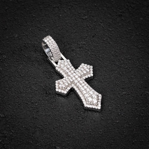 Men's VVS Moissanite White Gold 925 Sterling Silver Iced Cross Pendant - Picture 3 of 5
