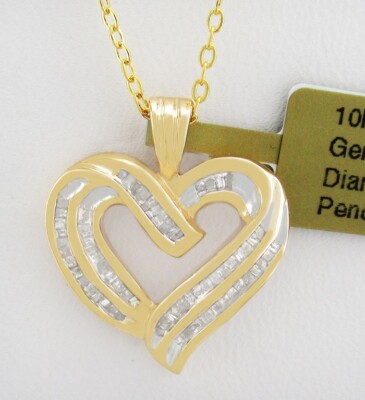 ECHTER 1 Kt DIAMANTEN HERZ ANHÄNGER 10K GELBGOLD - Neu mit Etikett