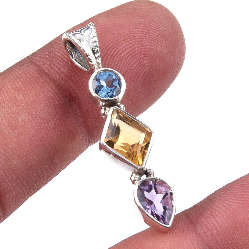 Natural Citrine Pink Amethyst 925 Sterling Silver 1.50 Inch Pendant