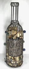 Cork Holder with Corks Decorative Caged Taupe Wine Bottle Shaped