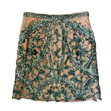 RARE Sherri Hill Green Sequins Mesh Mini Skirt Size 10