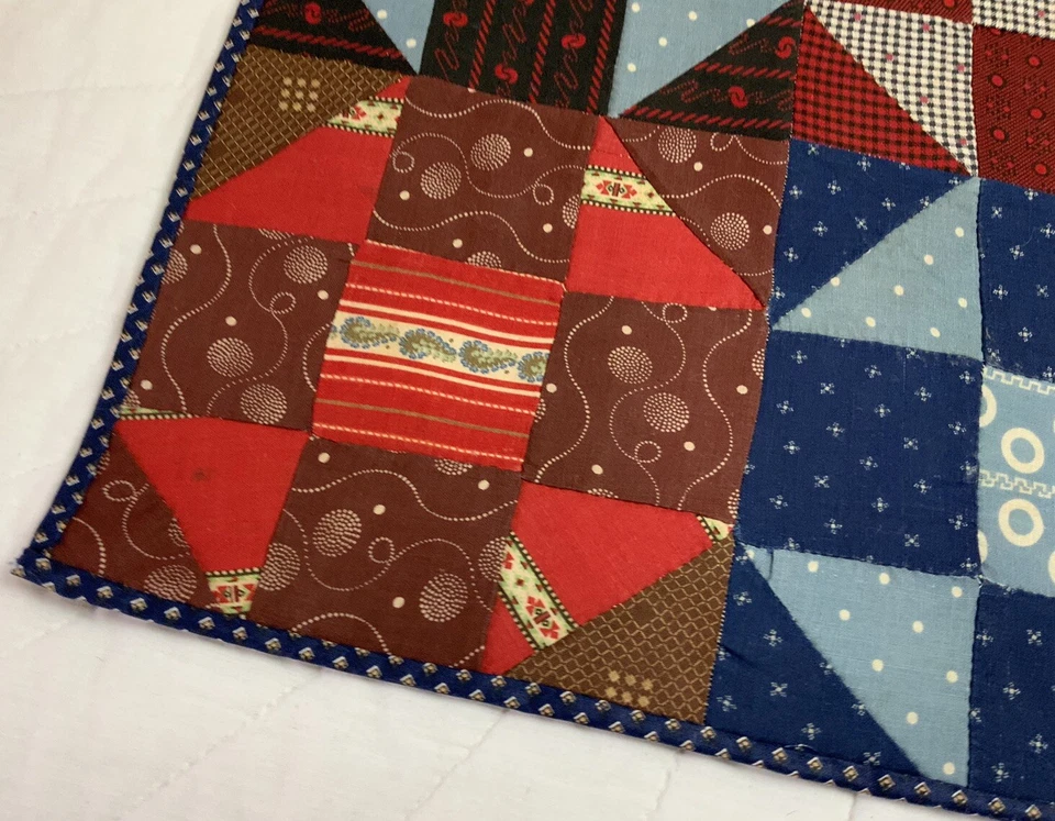 Vintage Antique Patchwork Quilt Table Topper, Nine Patch With Triangles, Early - Image 2 of 4