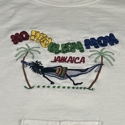 Jamaica No Problem Mon Beer Pocket T Shirt Large Embroidered Pre Shrunk Cotton