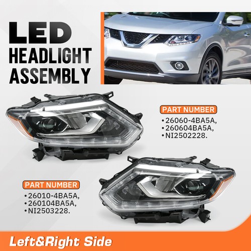 LED Headlamps For 2014-2016 Nissan Rogue Driver Passenger Side Housing Black - Picture 6 of 12