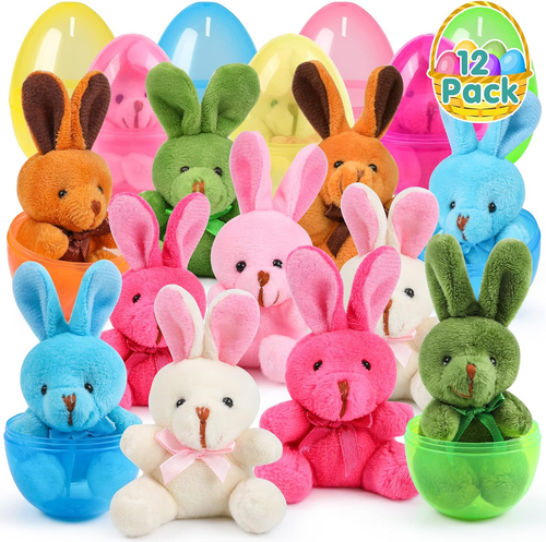 12 Packs Easter Egg Basket Stuffers Plush Bunny Plastic Easter Eggs Fillers Kids