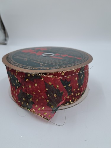 Vintage Wired Ribbon Fall Autumn Harvest Leaf Gold Red Green 55 Yard 2.5" - Picture 4 of 5