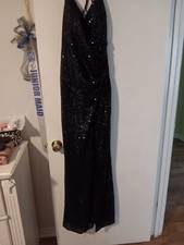 Beautiful black, full length, sequined prom dress with lace up back Size 8