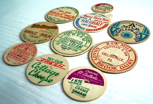 *LOT OF 10 DIFFERENT VINTAGE MILK BOTTLE CAPS, - Picture 5 of 6
