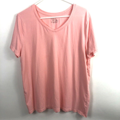Women's Time & Tru Solid Pink V-Neck Short Causal Sleeve Blouse Size XL