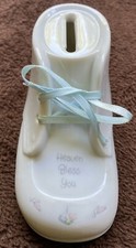 Enesco Precious Moments Baby Boy Shoe Bank Heaven Bless You 1989, Japan