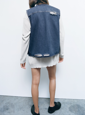 ZARA ZW Denim Utility Vest Gilet Waistcoat Oversize Size S