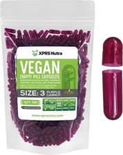 Size 3 Purple Carrot Empty Vegan Capsules Kosher Pill Vegetable Veggie Veg Caps 