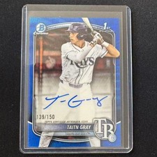 💎2025 BOWMAN DRAFT CHROME BASEBALL BLUE WAVE REFRACTOR AUTO /150 TAITN GRAY