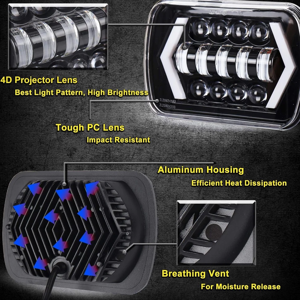 Faro LED 5x7" 7x6 haz alto/bajo DRL para Ford E-100 E-250 E-150 E-350 Econoline Foto 3 de 4