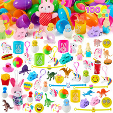 100 Pcs Prefilled Easter Eggs with Toys plus Stickers, Filled with Toys Party Fa