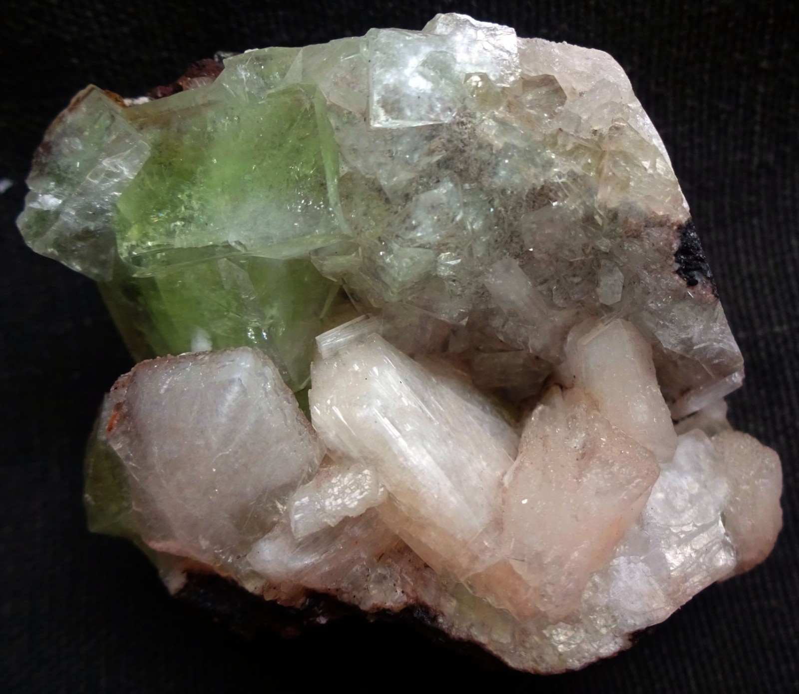 Green Apophyllite Cubes W/ Stilbite On Matrix Minerals Specimens