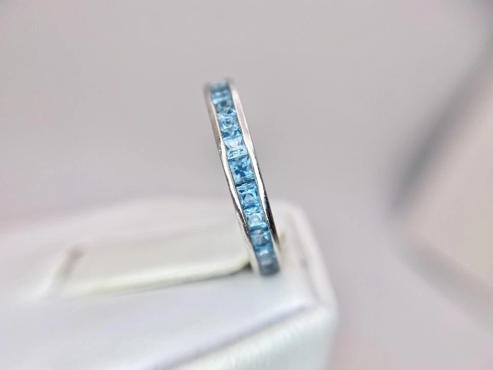 Vintage Platinum Natural Square Light Blue Topaz Channel Set Eternity Band Ring - Image 4 of 4