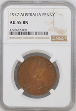 1927 AUSTRALIA PENNY NGC CERTIFIED COIN AU 55 BN