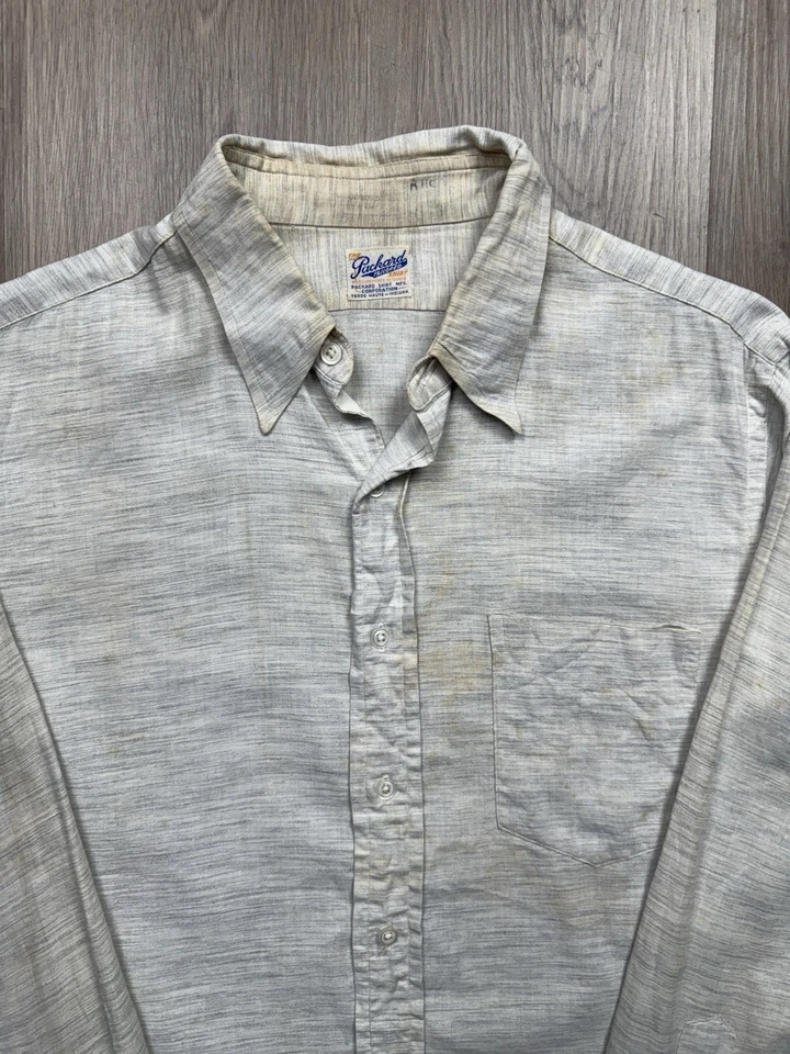 30s Vintage Packard Tailored Shirt Men’s Large Heather Atomic Fleck Gusset Rare - Image 3 of 4
