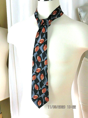 DEBORAH HAND MADE NECK TIE Polyester  FOOTBAL BALLS Orange Gray Black