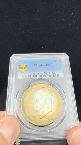 Eisenhower Dollar 1971 PCGS MS66 - Full Rainbow Neon Toning Obv. & Rev. - Video 1 of 1