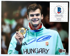 HUBERT HUBI KOS SIGNED 8X10 PHOTO 2024 PARIS OLYMPICS SWIMMING HUNGARY GOLD BAS