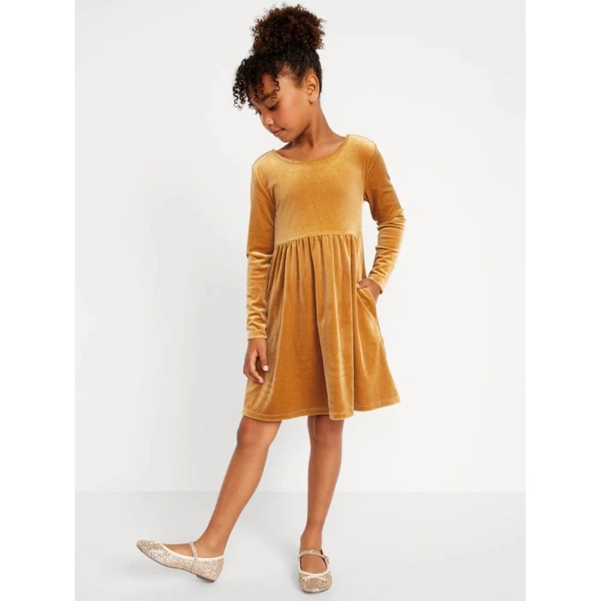 Gold Party Long Sleeve Dresses for Girls for sale | eBay