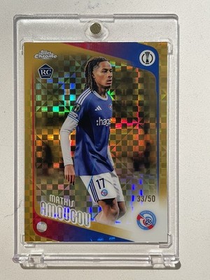 2025/26 Mathis Amougou Topps Chrome UEFA RC #177 GOLD X-Fractor Refractor /50 SP