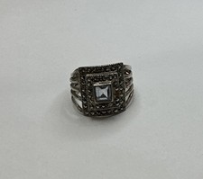 Vintage 925 Sterling Silver Light Blue Stone Marcasite Ring
