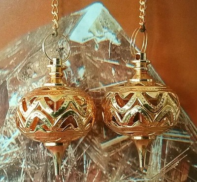 GOLD DOWSING PENDULUM, LARGE UNUSUAL GOLD  FILIGREE DESIGN DOWSING PENDULUM