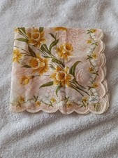 Vintage Yellow Floral HANDKERCHIEF w/Scalloped Edges - Hand Painted